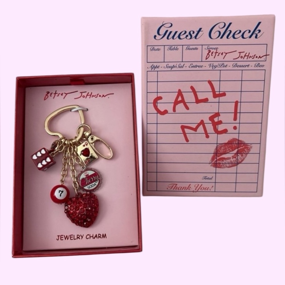 BETSEY JOHNSON Valentine Cherry Soda Pop Multiple Charms Bag Charm Keychain NWT